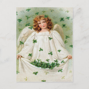 Postal Cartão Vintage do Dia de São Patrício com Anjo do