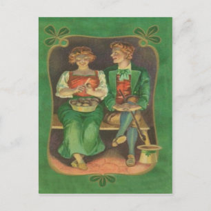 Postal Cartão Vintage do Dia de São Patrício com Casal Ir