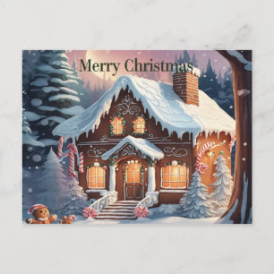 Postal Casa de Pão de Mel Marrom Cartão de Natal Feliz