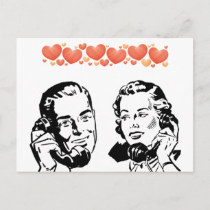POSTAL CASAL RETRÔ EM AMOR NO TELEFONE ROTATIVO CARTÃO PO