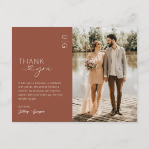 Postal Casamento de Foto Laranja Queimada Obrigado Cartão