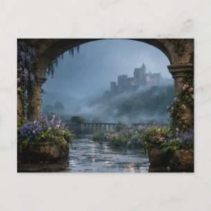 Postal Castelo do Terraço Arqueado Névoa da Manhã Cartão