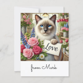 Postal Cat Florist com cartão de amor