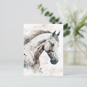 Postal Cavalo Branco   Desenho em Aquarela   Cartão Posta