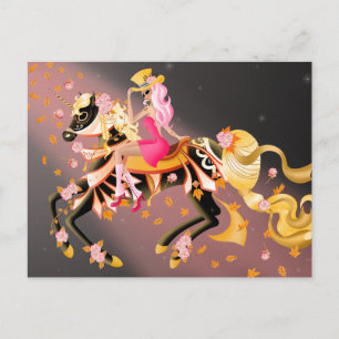 Postal Cavalo Caveira de Açúcar e Dama Preto Rosa Cartão 