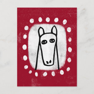 Postal Cavalo Engraçado em Cartão Vermelho