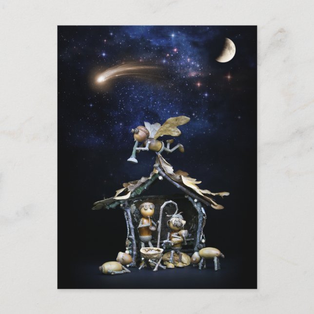 Postal Cena de natal dos elfos do carvalho - cartão de na (Frente)