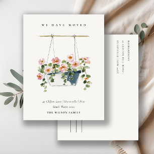Postal Cesta Floral Suspensa Cottage - Cartão de Mudança