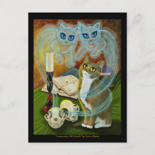 Postal Chamando Antigos Amigos, Cartão de Arte Ghost Cat