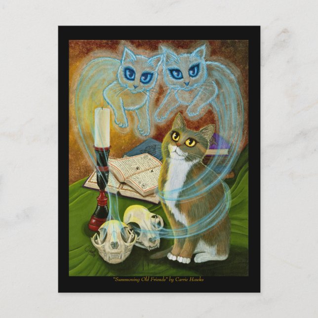Postal Chamando Antigos Amigos, Cartão de Arte Ghost Cat (Frente)