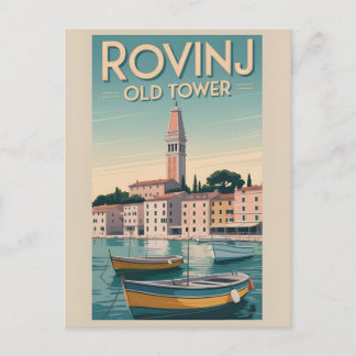 Postal Charme Vintage: Antiga Torre de Rovinj Cartão Post