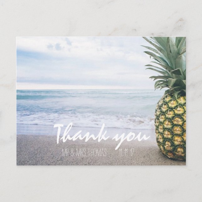 Postal Chic Hand Lettered Pineapple Obrigado Cartão Posta (Frente)