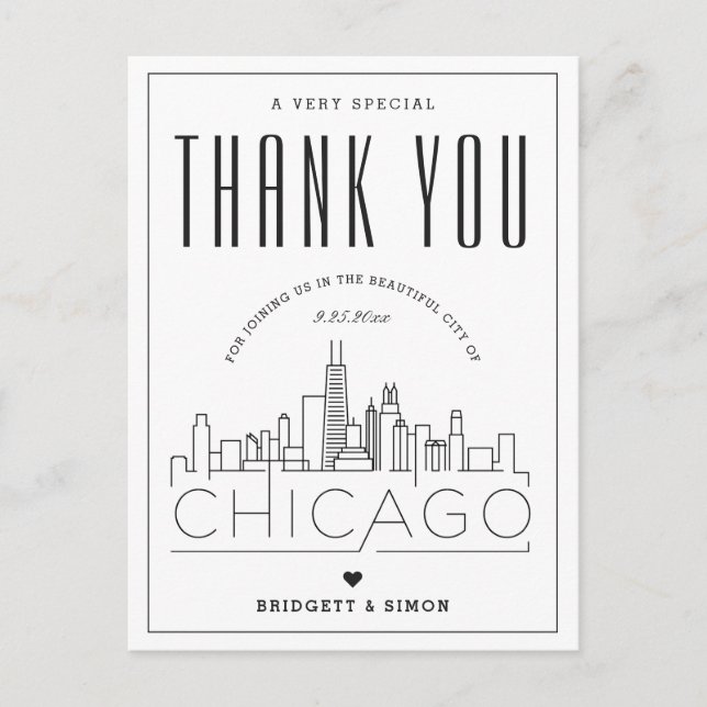 Postal Chicago Wedding | Obrigados para o próximo! Cartão (Frente)