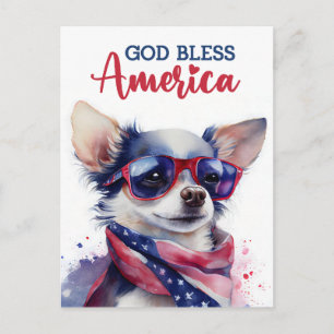 Postal Chihuahua Patriota, Deus Abençoe a América Cartão 