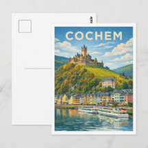 Cochem Alemanha Arte de Viagem Antiga Cartão Posta