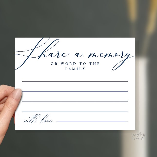 Postal Compartilhe uma memória Cartão de Serviço Funerári (Share a memory Memorial Funeral Service Card in Navy Blue)