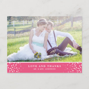 POSTAL CONFETTI BRANCO   PINK WEDDING OBRIGADO AO CARTÃO 