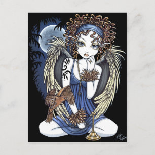 Postal "Cordelia" Gótica Moon Oil Bird Angel Art Cartão
