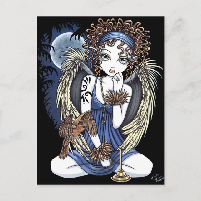 Postal "Cordelia" Gótica Moon Oil Bird Angel Art Cartão p (Frente)