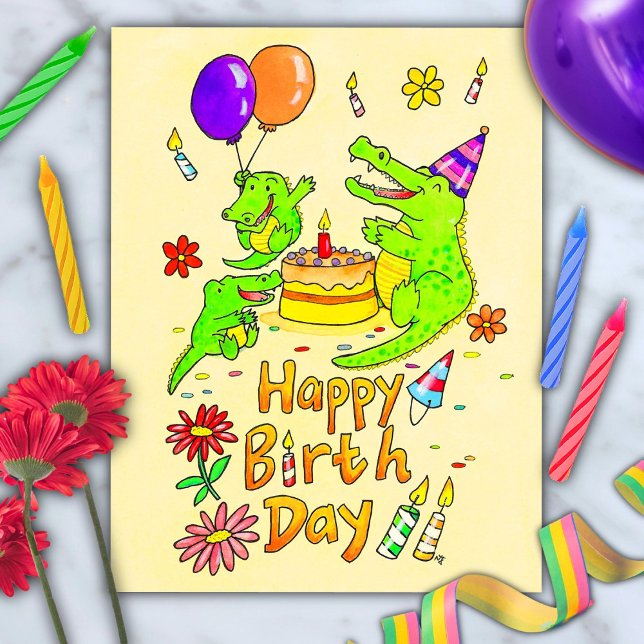 Postal Crocodilo Fofo cartão de aniversário postcard (Criador carregado)