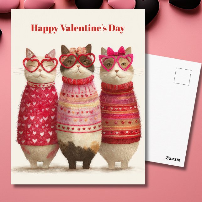 Postal Cute Cats Hearts Pullover Cartão de Dia dos Namora (Criador carregado)