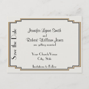 Postal De Anúncio Art Deco Dourado Posh Salve a Data Cartão