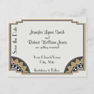 Postal De Anúncio Art Deco Dourado Posh Salve a Data Cartão