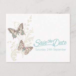 Postal De Anúncio Butterflies teal white creme salve o cartão