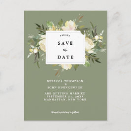 Postal De Anúncio casamento floral verde da floresta guarde o cartão