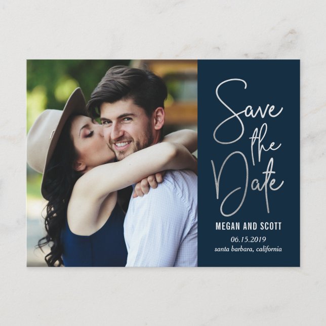 Postal De Anúncio Chic Writing EDITABLE COLOR Save The Date Cartão P (Frente)