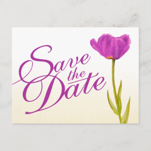 Postal De Anúncio Economias Wedding a arte roxa da tulipa do cartão