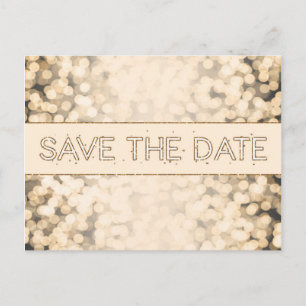 Postal De Anúncio Luzes Douradas Espelhadas SAVE THE DATE Cartão Pos
