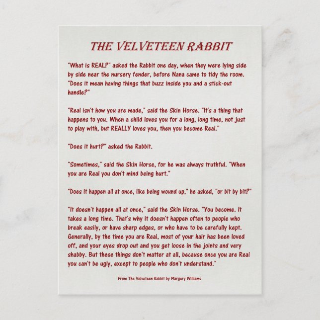 Postal De Anúncio O coelho do Velveteen - que é real?  Cartão (Frente)