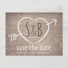 Postal De Anúncio Rustic Wooden Heart Elegant SALVE A DATA Cartão Po