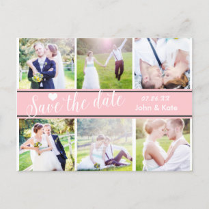 Postal De Anúncio SALVE A DATA Casamento Rosa Branco 6 FOTO Cartão P