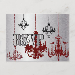Postal De Convite Candelabro Vermelho e Preto - Cartão RSVP