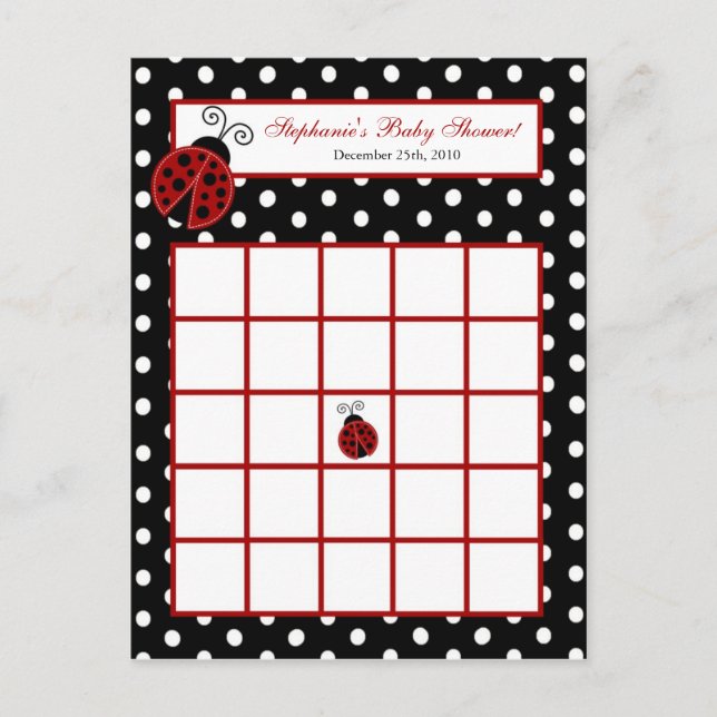 Postal De Convite Cartão Bingo Vermelho Ladybug Escrito (Frente)