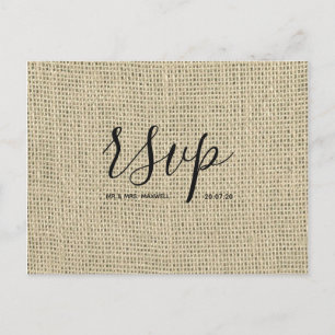 Postal De Convite Cartão Rsvp Rustic Wedding Script Burlap Hessian