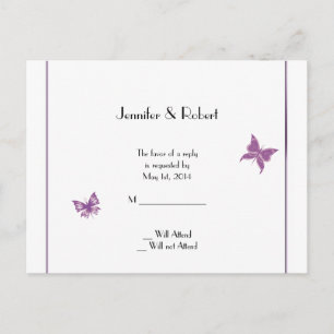 Postal De Convite Coração roxo da borboleta que Wedding o cartão 
