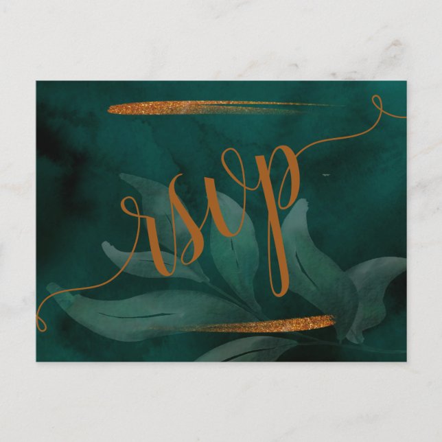 Postal De Convite emerald green moderno e deixa RSVP rsvp Cartão pos (Frente)