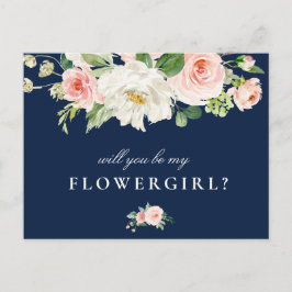 Postal De Convite Marinho floral embaçado, você será meu cartão flor
