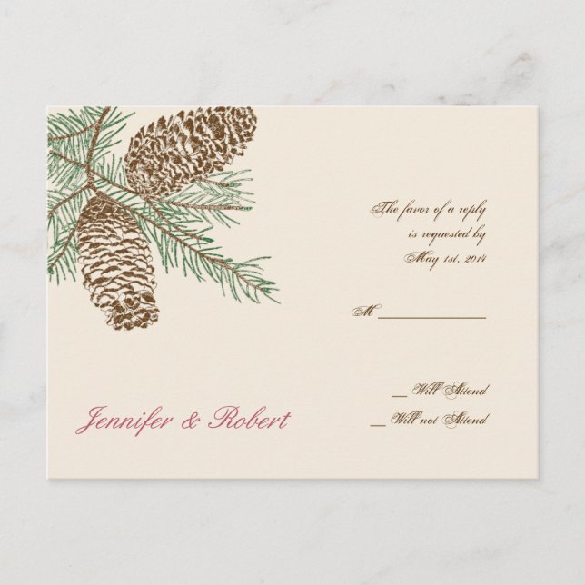 Postal De Convite Pine Cone Nature no Cream Casamento RSVP Cartão Po (Frente)