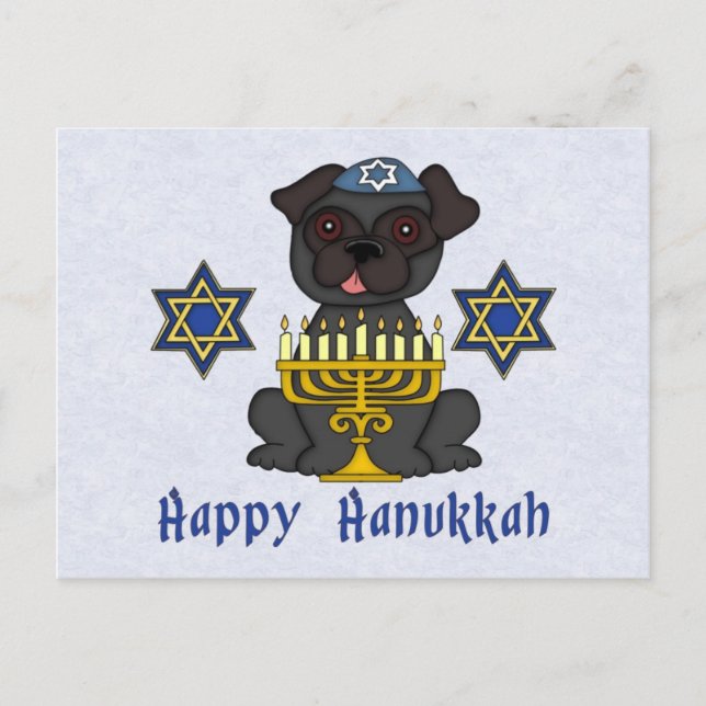 Postal De Festividades Black Pug - Cartão Hanukkah (Frente)