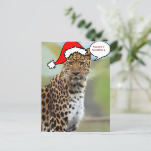 Postal De Festividades Cartão 2 do leopardo do papai noel do Natal