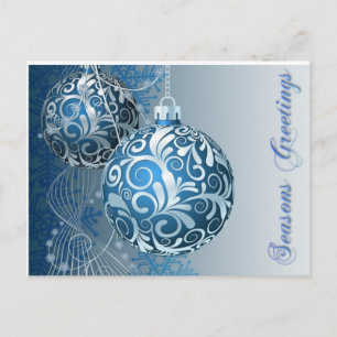 Postal De Festividades Cartão azul dos Baubles dos cumprimentos das