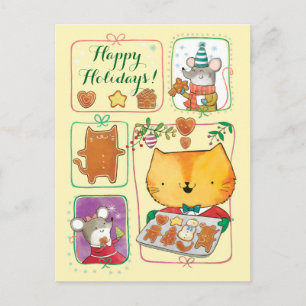 Postal De Festividades Cartão bonitos do Feliz Natal do gato e dos ratos