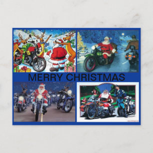 POSTAL DE FESTIVIDADES CARTÃO COM QUATRO CENAS DA MOTOCICLETA DO PAPAI