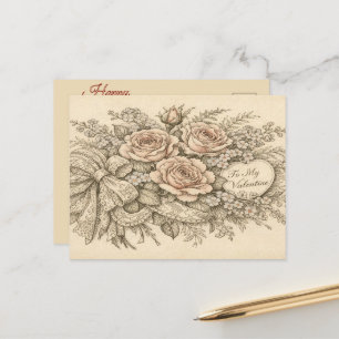 Postal De Festividades Cartão do Dia dos Namorados Floral Vintage