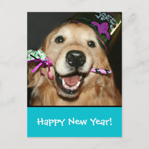 Postal De Festividades Cartão do feliz ano novo do golden retriever