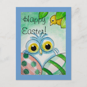 Postal De Festividades Cartão do FELZ PASCOA da CORUJA do BEBÊ AZUL